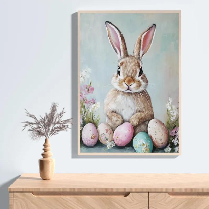 Easter Bunny Prints Wall Art, Retro Spring Rabbit Decor, Holiday Illustration, Easter Nursery Print, Whimsical Bunny Artwork