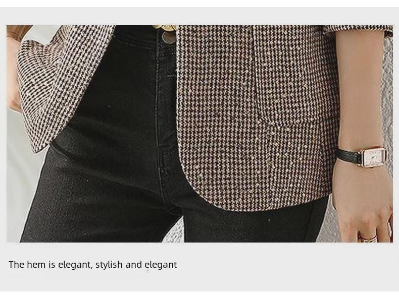 Women's Houndstooth Suit Jacket - 2024 Spring/Fall Casual Plaid Blazer for Middle-Aged Women