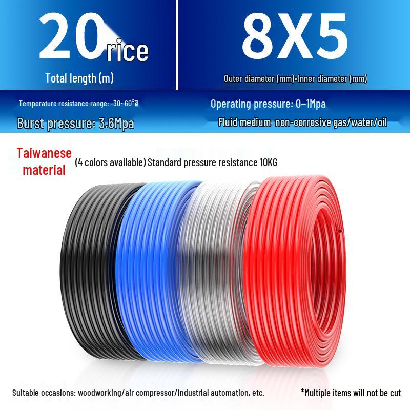 High-Pressure PU 8mm Pneumatic Air Compressor Hose, Transparent, Available in 10/6.5mm and 4/6/12/14/16mm Sizes