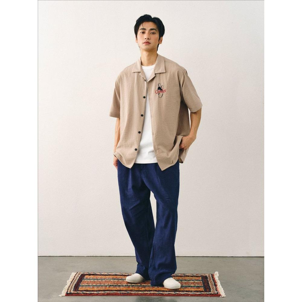 Боулинг Рубашка с коротким рукавом Мужская Свободная Летняя Рубашка с кубинским воротником Ретро Вышитая