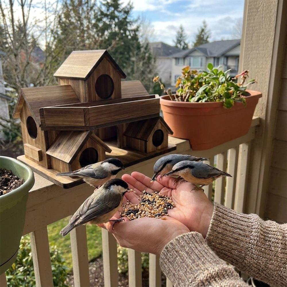 Handmade Bird Villa Nest Weather Resistant Bird Feeding Birdhouse Wooden Bird House Garden