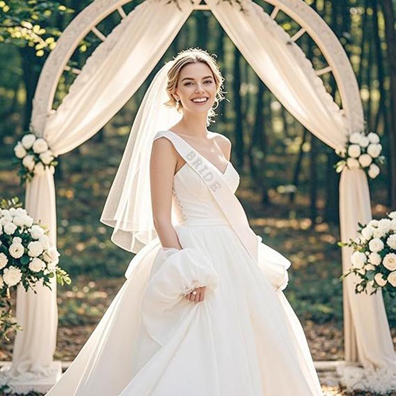 1pc Glitter Bead Bride Sash Bridal Satin Shoulder Strap Decor White Bachelorette Props Wedding Party Favors Supplies