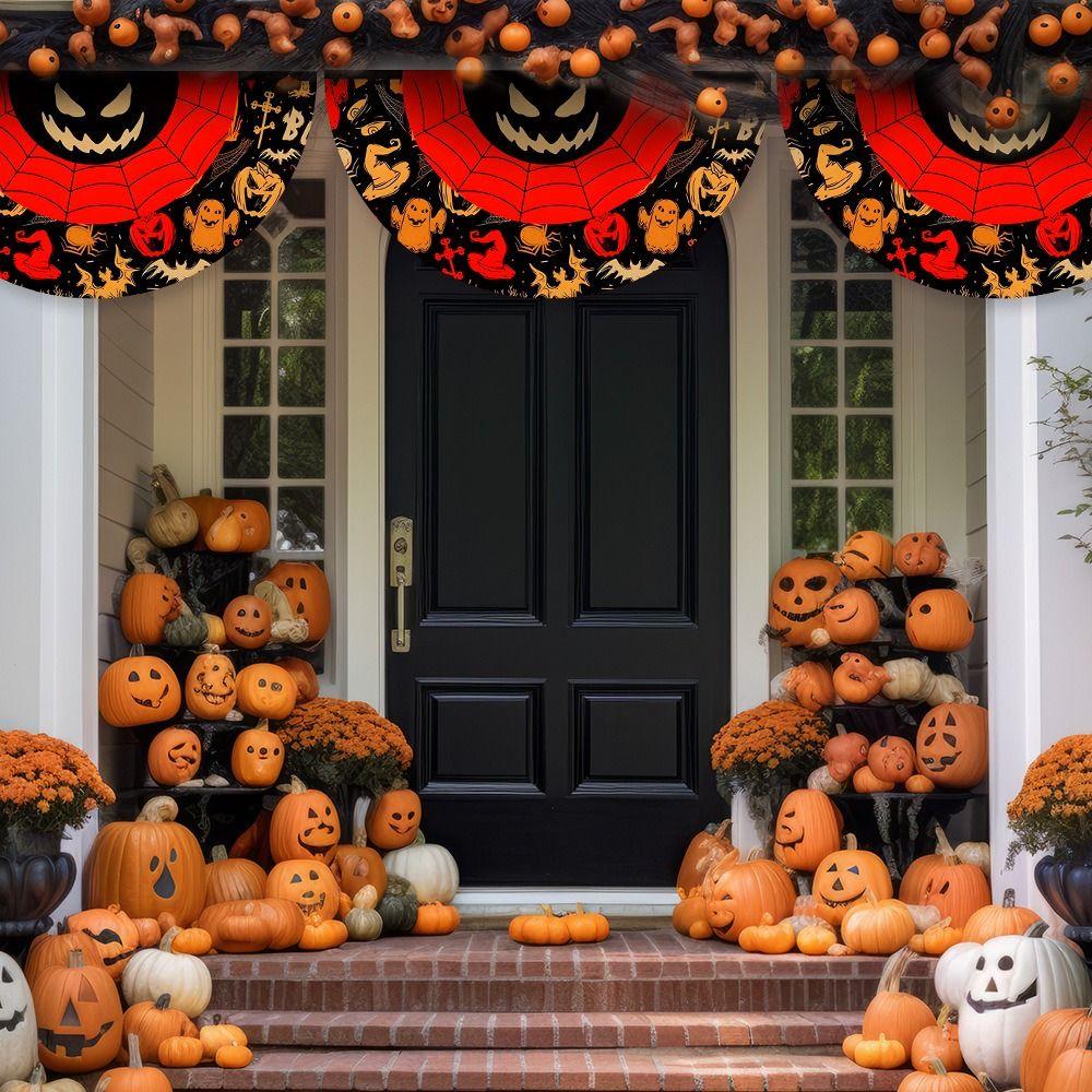 Polyester Halloween Fan Flag Decorative Ghost Pumpkin Bunting Flag Indoor