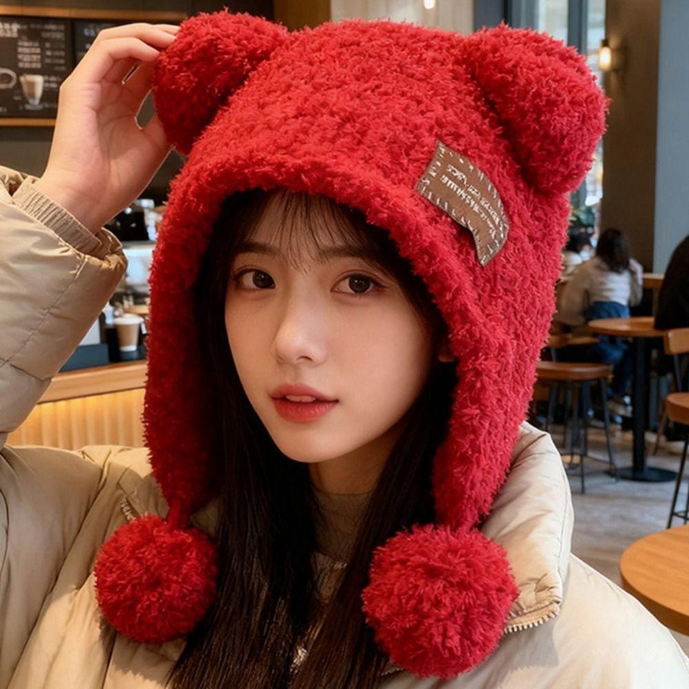 Bear Ears Little Bear Ears Hat Fluffy Winter Plush Hat Fashion Knitted Cap Streetwear