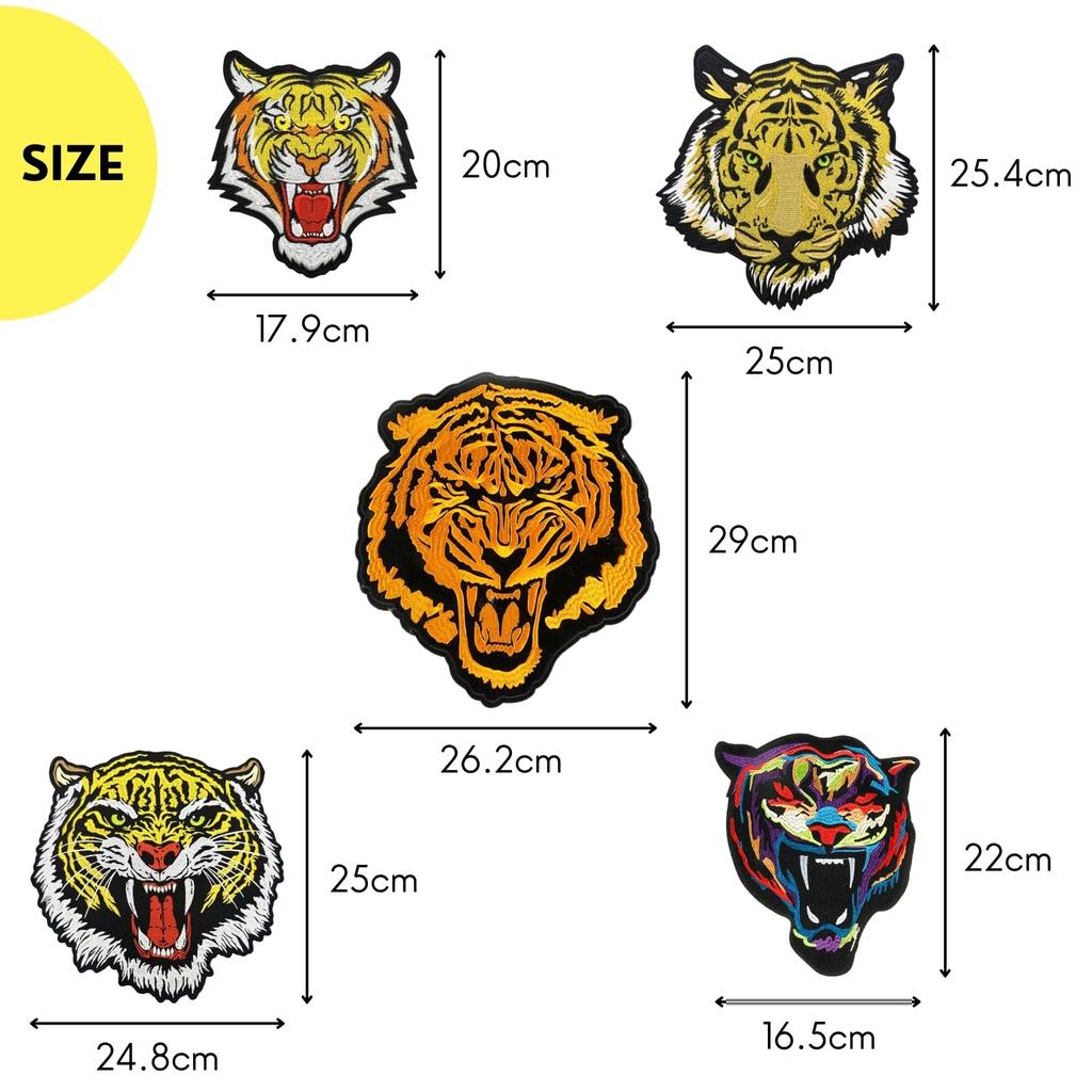 Tiger Embroidered Patch, Large, Iron-On or Sew-On, DIY Repair and Decoration for Clothes, Bags, Jackets, Tiger, NYANDELMO ND-0352-R10-D