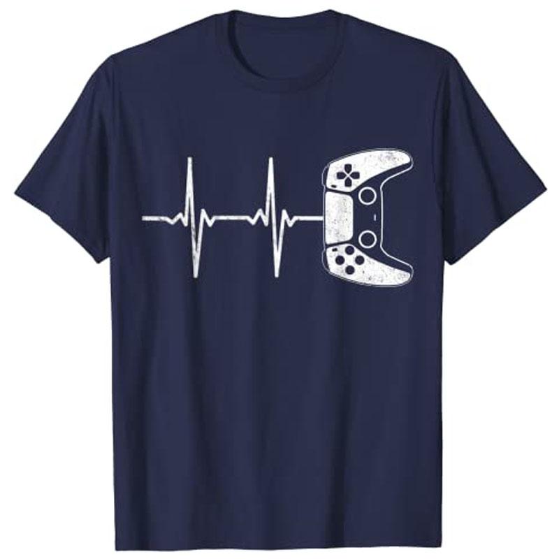 Gamer Heartbeat TShirt Funny Video Game Gift Boys Unisex Gamer TShirt Y2k Cute Heart Graphic Clothing Short Sleeve Blouses Casual