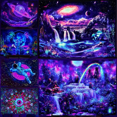 Гобелен Trippy Planet УФ-реактивный водопад Пейзаж Декор комнаты Эстетический психоделический настенный подвесной гриб Готический домашний декор