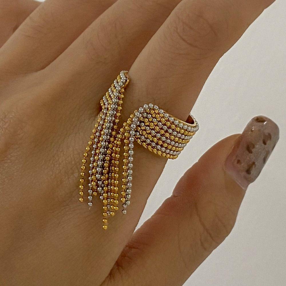 Подвеска-кисточка из цепочек, Открытые кольца, Золото, Серебро, Регулируемое кольцо-цепочка, Стильное кольцо на палец, Подарок