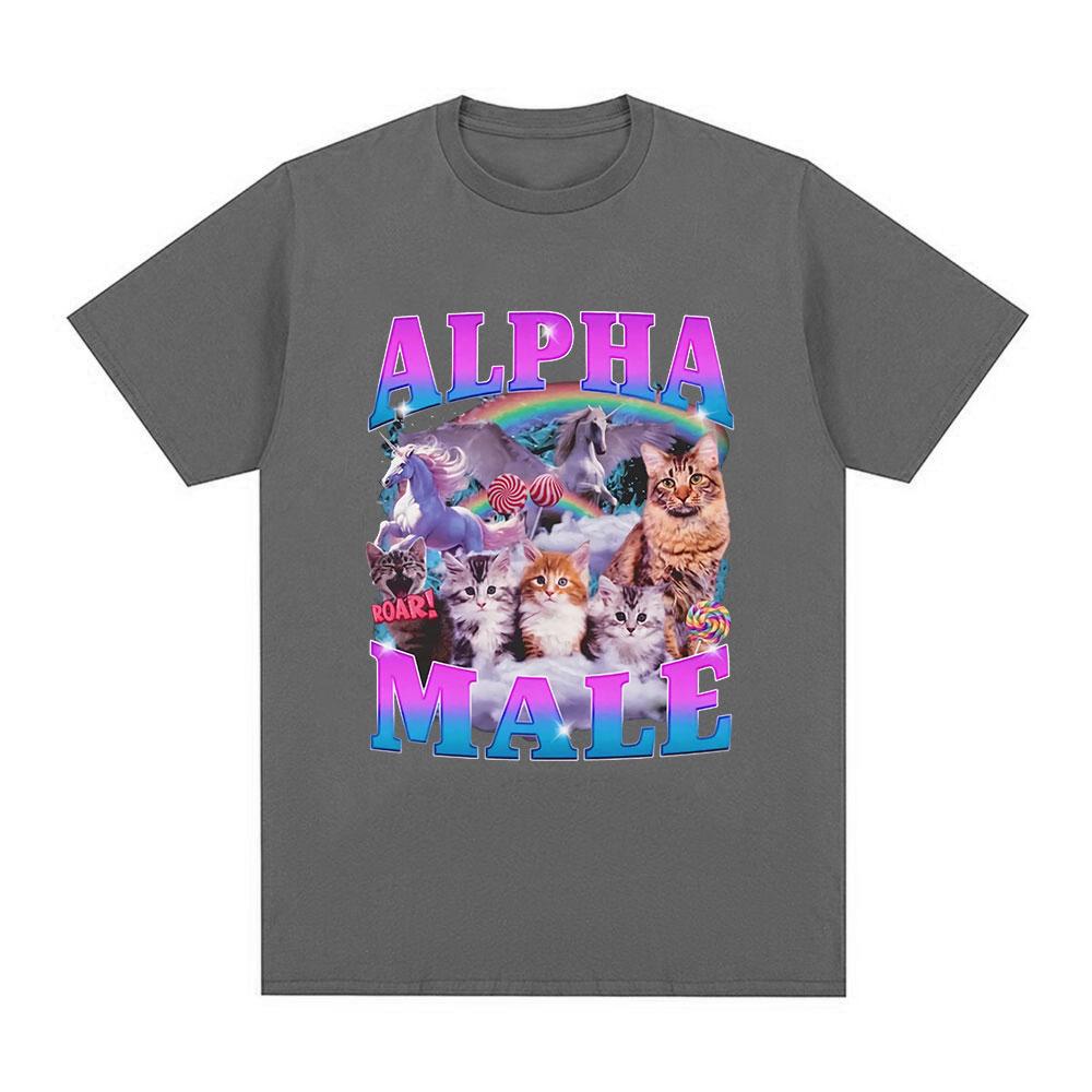 Alpha Male Kitten Cat Unicorn Rainbow Funny Meme Graphic T-shirt Men Women Fashion Short Sleeve T-shirts Cotton Casual T Shirts