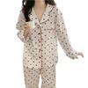 Narebuy Long Sleeve Pajamas Loungewear Patterned Open Loose Elastic Winter Women's - Set, Thin, Pockets, Buttons, Full-Length Fit, Front, Fit, Waist,