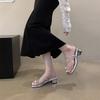 Pearl Toe Slippers New Open-toed Niche Rhinestones Spring and Autumn Korean Version Simple Thick Heel 2024 Sandals