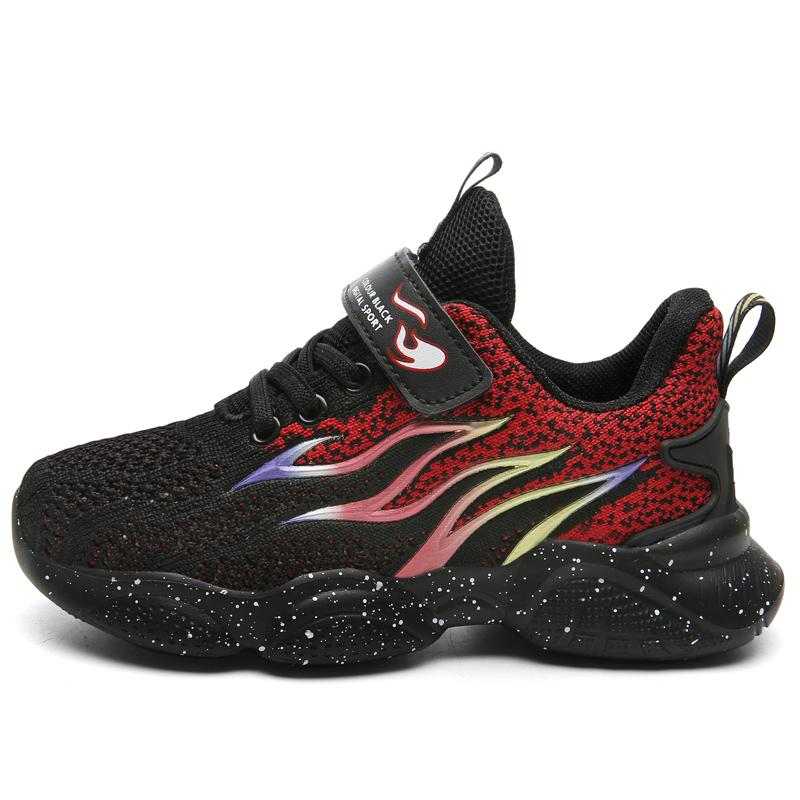 Children's Fashion Flyknit Casual Thick Bottom Velcro Boys' Sports Shoes Night Light Sports Shoes