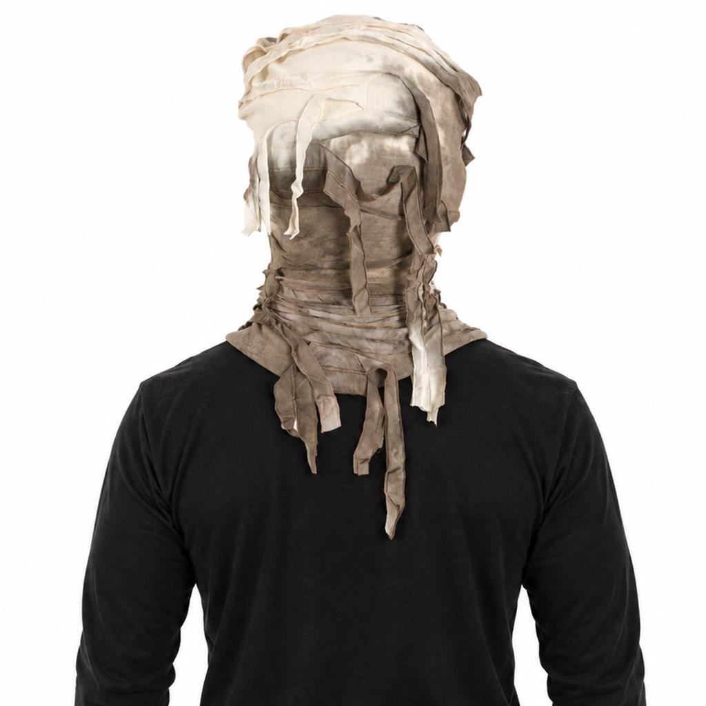 New Halloween full-face mask with tie-dye, distressed, cut-out, textured, and jacquard patterns, featuring an irregular design