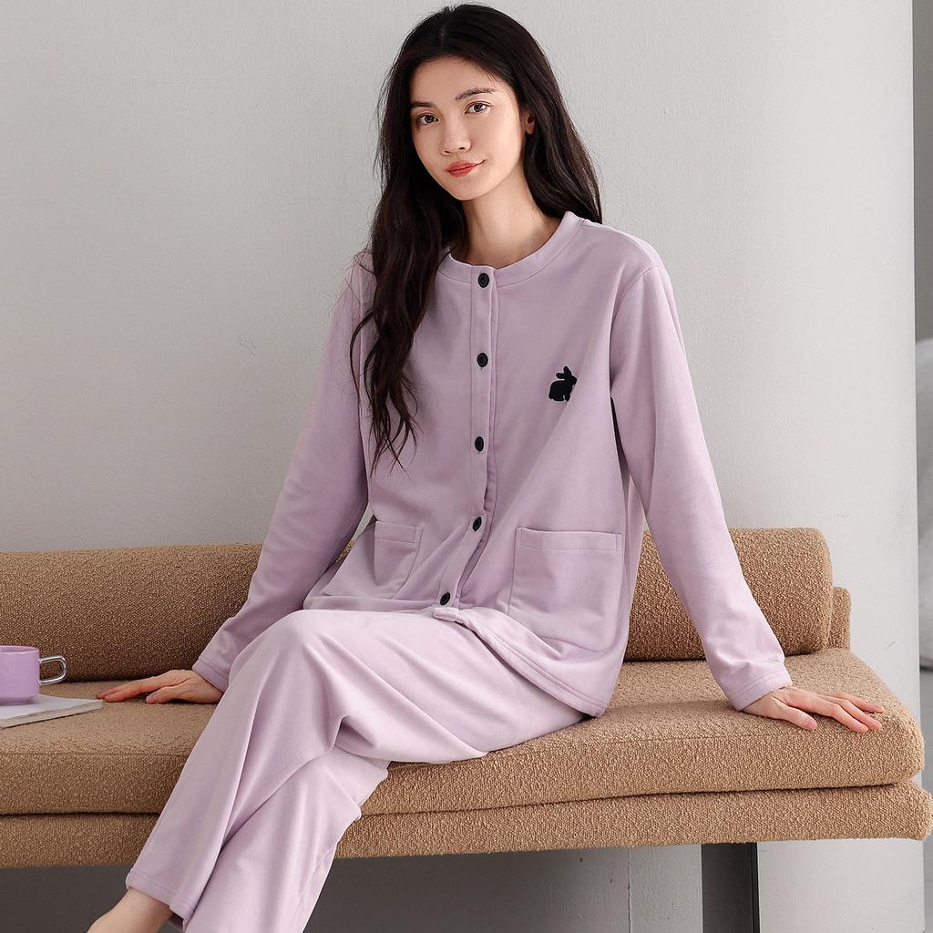 Pajamas Women'S Autumn And Winter Fleece Thickened Coral Fleece Can Be Worn Outside Island Fleece Loungewear Thin Fleece Set