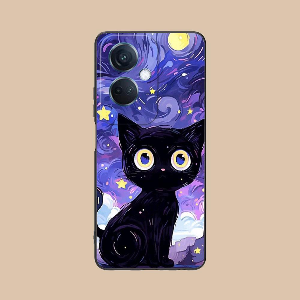 Чехол для телефона Luna Moon Cat для OPPO Reno 14 13 12 11 10 9 8 7 6 5 F T Pro 5G Цветной печатный чехол Чехол Красивый Роскошный