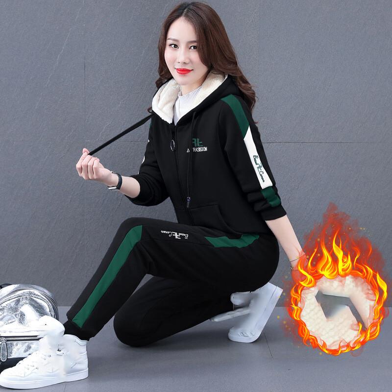 Большой размер, женский осенне-зимний комплект из 2 предметов, спортивный костюм, свободная флисовая куртка на молнии с капюшоном и бархатный спортивный костюм
