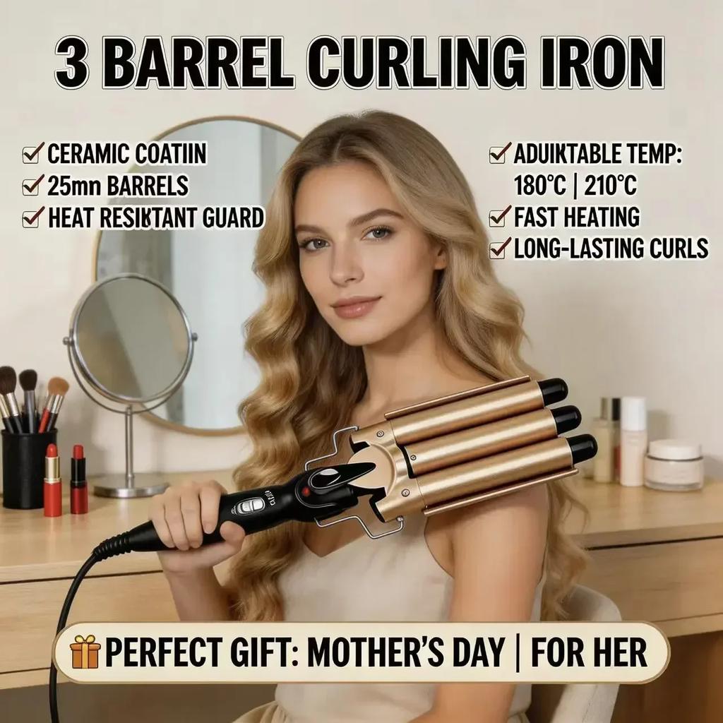 Professional Triple Barrel Ceramic Curling Iron for Effortless Long Lasting Curls