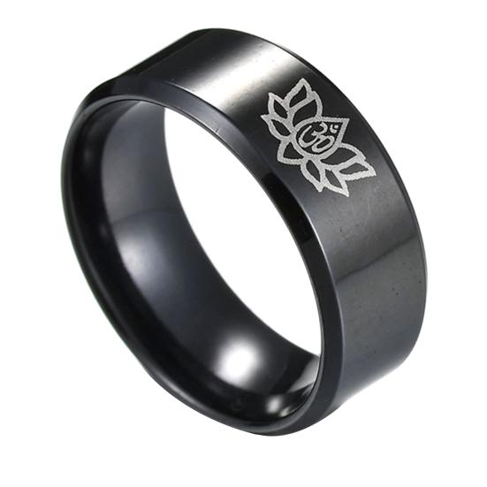 Simple Titanium Steel Unisex Yoga Om Lotus Pattern Finger Ring Band Jewelry