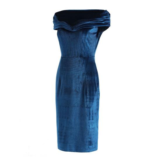 Sumer Evening Dress Off Shoulder Strapless Velvet Skinny Sheath Solid Color Sleeveless Backless Cocktail Party Prom Midi Dress