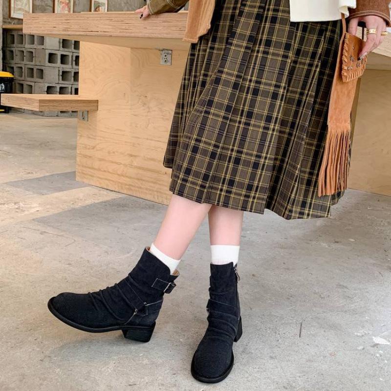 Новые женские кожаные ботинки с боковой молнией, из коровьего велюра, большого размера, женские ботинки на среднем каблуке, большого размера, женские ботинки, осенне-зимние кожаные ботинки Мартин