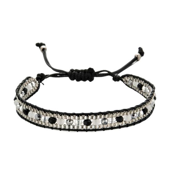 Women Bracelet Adjustable Braided Rope Faux Crystal Vintage Ethnic Style Hollow Out Wrist