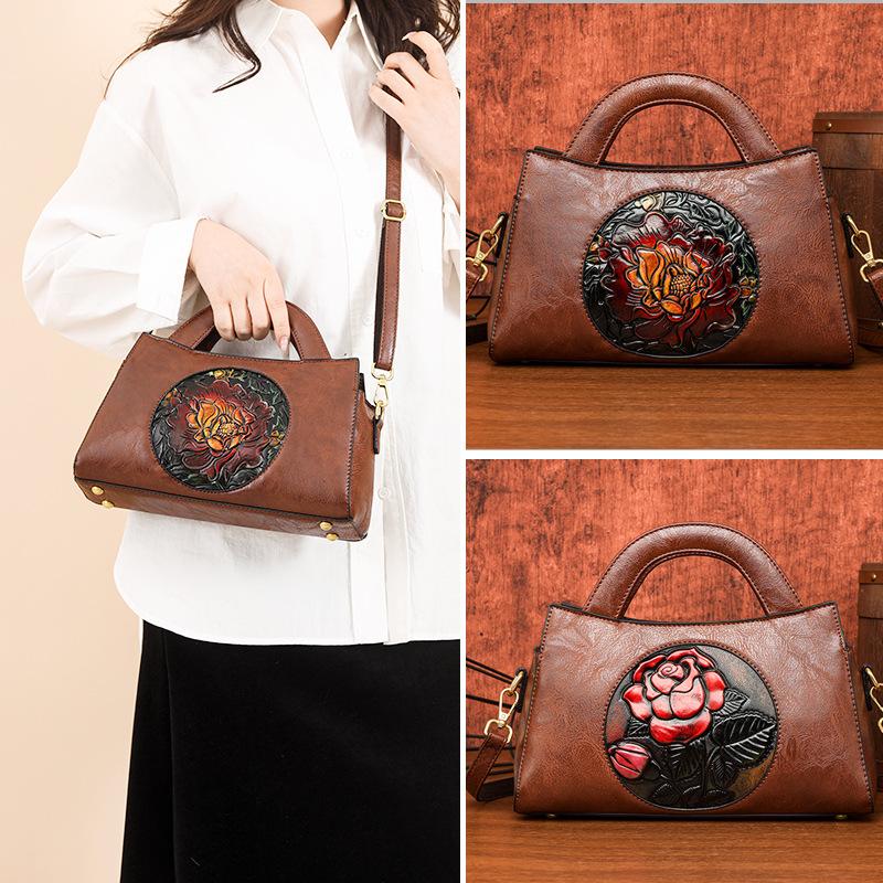 Премиальная текстура большой емкости винтажная китайская резная сумка - тисненая этническая сумка через плечо для женщин