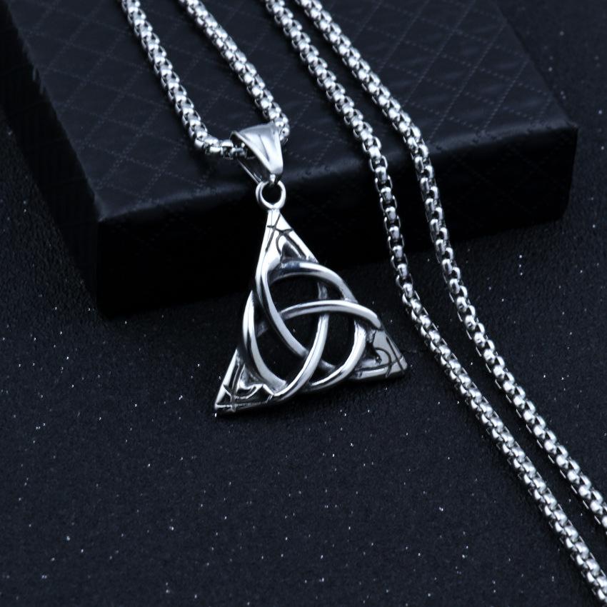 Irish Celtic Knot Pendant Necklace For Women Men Simple Triangle Hip Hop Rock Stainless Steel Chain Neck Jewelry Gifts