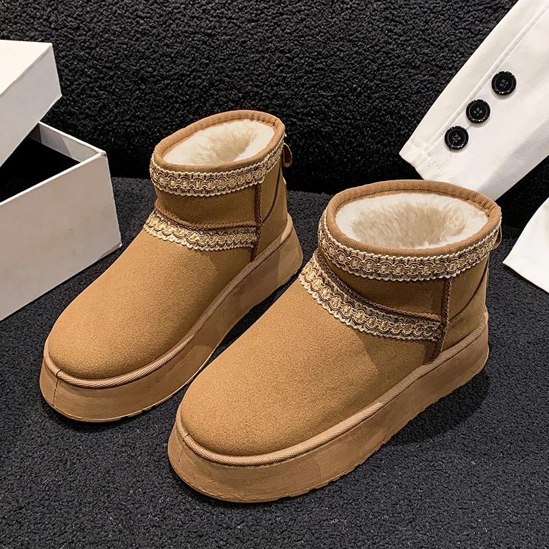 Модная женская обувь 2024 года, брендовые женские ботинки без застежек, модные повседневные ботинки с круглым носком, женские осенние короткие плюшевые теплые зимние ботинки
