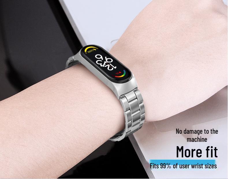 Совместимый с Xiaomi Band 7 браслет из нержавеющей стали с тремя рядами звеньев