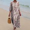 2025 Women's Retro Floral Print Long Sleeve Midi Dress - European & American Vintage Style