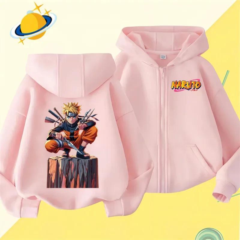 2025 MINISO Anime Naruto Kids Zipper Hoodie Cartoon Print Autumn/Winter Long-sleeved Hooded Sweatshirt Casual Top for Boys and Girls