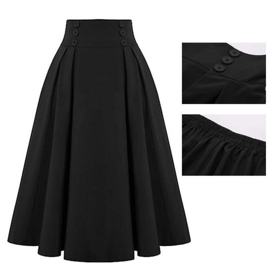 Женская юбка-миди с декором на пуговицах, цветная офисная повседневная юбка трапециевидной формы, однотонная женская юбка с высокой талией