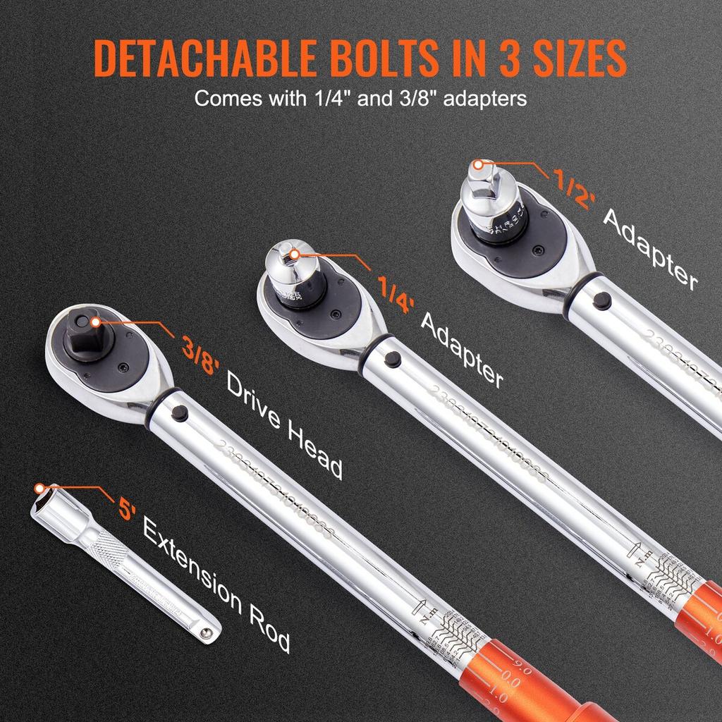 Torque Wrench, 1/2-inch Drive Click Torque Wrench 10-150ft.lb/14-204n.m, Dual-Direction Adjustable Torque Wrench Set, Mechanical Dual Range Scales