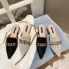 Fashion Sandals Sexy Shoes For Women Pointed Toe Slides Woman Mules Black Slippers Leather Job Premium Sale Unique Casual Cheap On