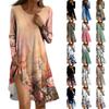 Long Sleeve Dress For Women Casual Loose Fit Print Dress With Pockets
