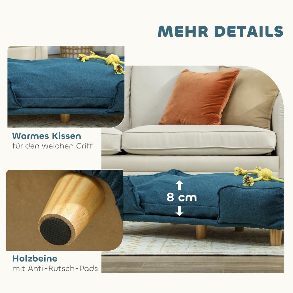 Dog Sofa, Pet Sofa, Pet Bed, Removable and Washable Cushion, Natural + Dark Blue