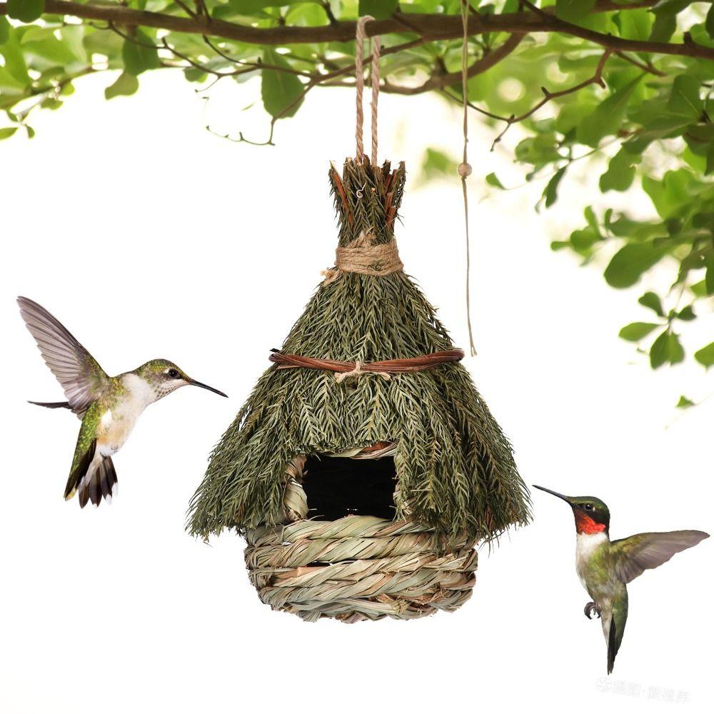 Straw 6 Style Birds House Weaved Natural Grass Parrot Breeding Hut Wooden Outdoor Decorative Hummingbird Cage Shelter