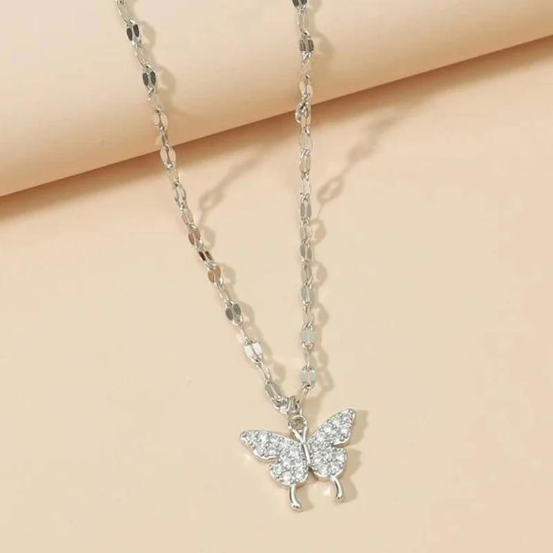 Zircon Butterfly Pendant Choker Light Luxury Aesthetic Niche Clavicle Silver-plated Necklace Jewelry Women Gifts