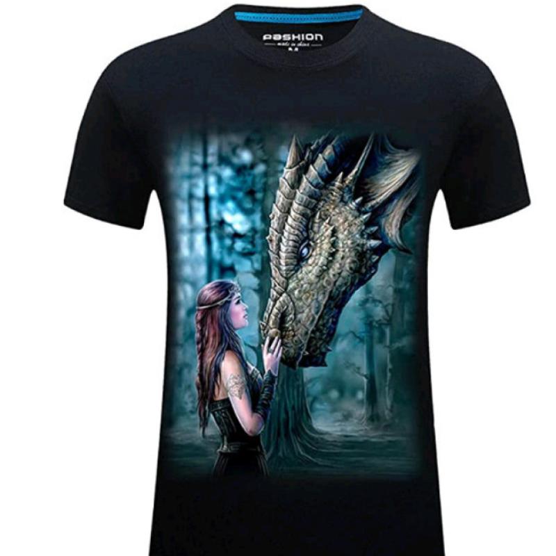 Летняя мужская футболка с дизайном дракона и принтом, модная повседневная футболка с короткими рукавами, повседневная уличная одежда, пуловер большого размера с круглым вырезом, футболка
