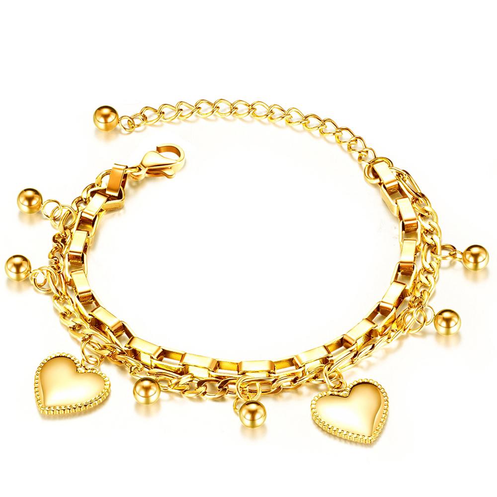 New Stainless Steel Girls Bracelets Women Gift Multi-layer Stylish Heart Charm Bracelet Adjustable Best Selling