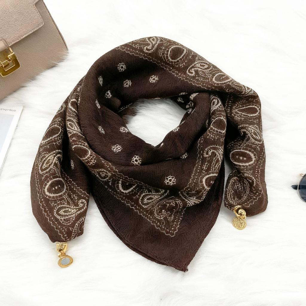 Neck protection magnetic buckle scarf new autumn and winter square scarf women's triangular silk scarf shawl high-end scarf black and white