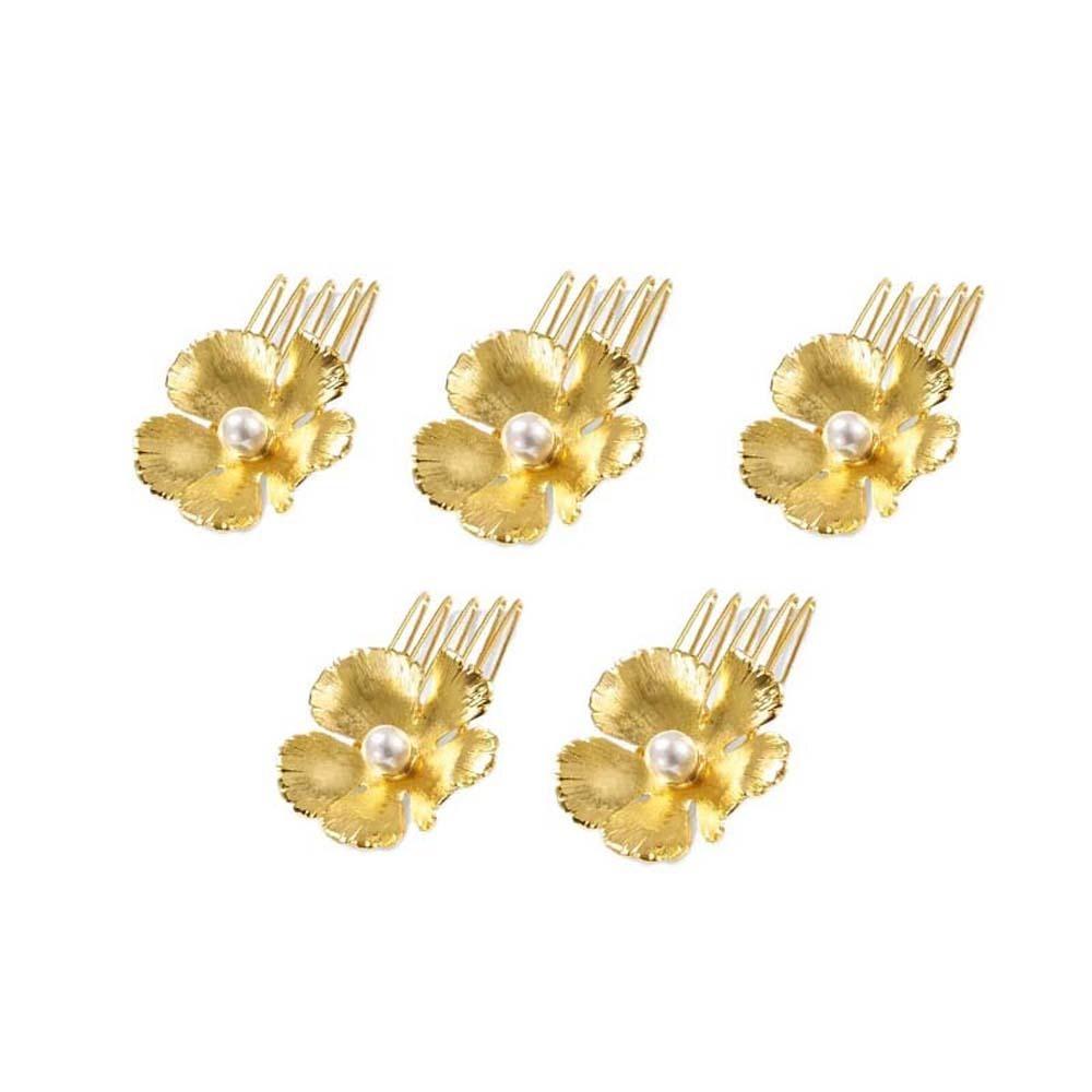 5pcs Hairstyle Tools Golden Flower Hair Forks Retro Wave Zinc Zinc Alloy Barrettes Pearl Side Clips Daily