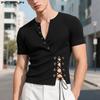 INCERUN Men V Neck Short Sleeve Bandage Rib Casual Fitted Short T-shirts Tops