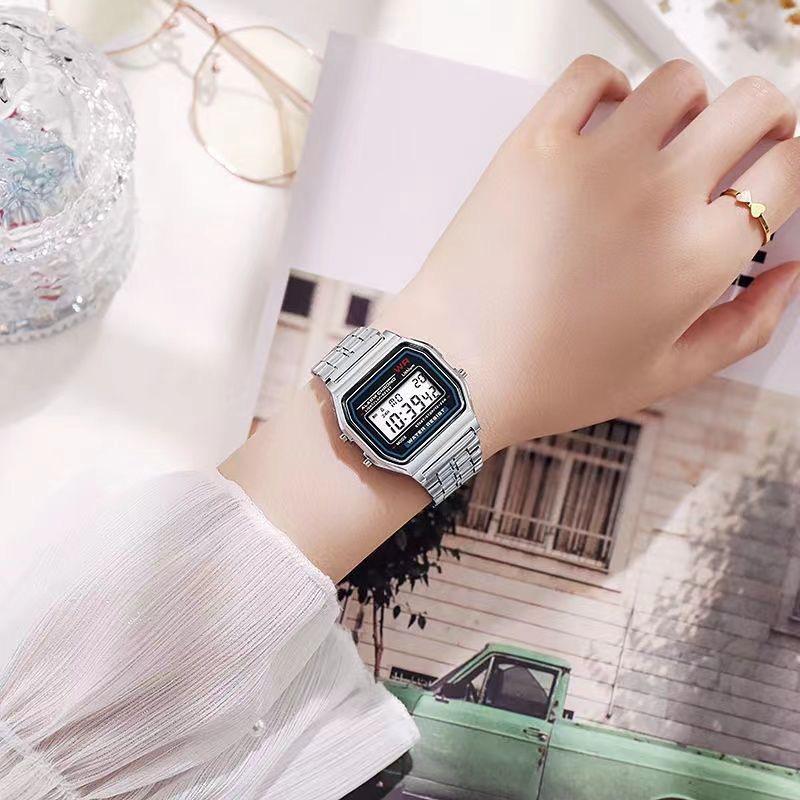Trendy LED Electronic Watch: Harajuku Style, Multifunctional, Perfect for Junior & High School Students, WR F91W with Steel Band.