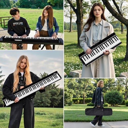 TERENCE V20 Digital Piano, 88-Key Foldable Keyboard with Touch-Response Keyboard, 4-Unit Speakers, Acoustic Piano-Size Keys, MIDI Compatible, Keyboard