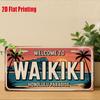 D Flat Винтажная WELCOME TO WAIKIKI Гонолулу Рай Алюминиевая жестяная картина Форма номерного знака Гавайская Тропический пляж Тематическая