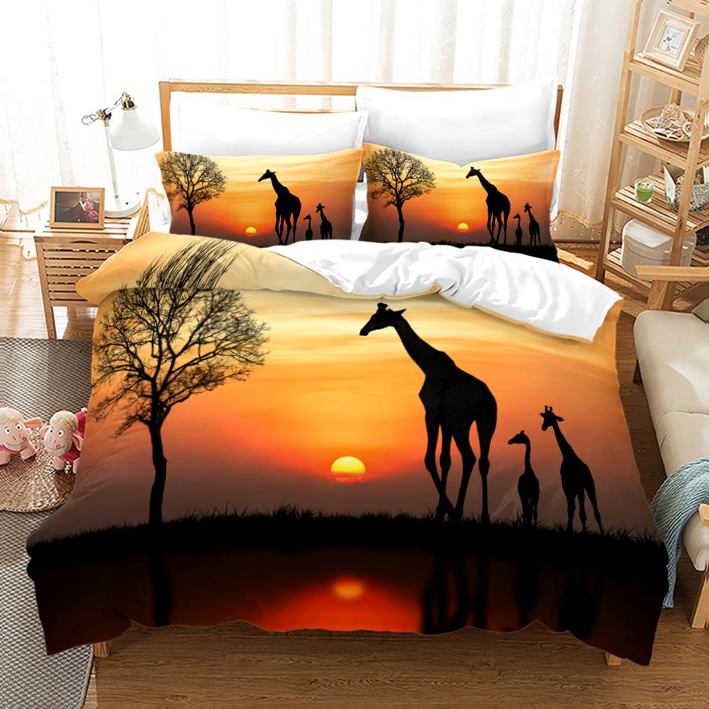 Deer Duvet Cover Set King Polyester Bedding Set For Kid Children Gift Bedding Set 3D Animal Giraffe Purple Theme Comforter Cover