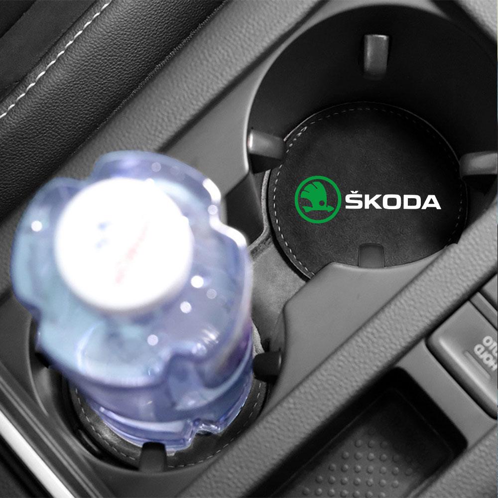 2Pc Car Fur Water Coaster Pad Anti-Slip Cushion Drink Mat For Skoda S Skoda Kodiaq Fabia Kamiq Karoq Octavia 3 A5 A7 Rapid Scala VO9
