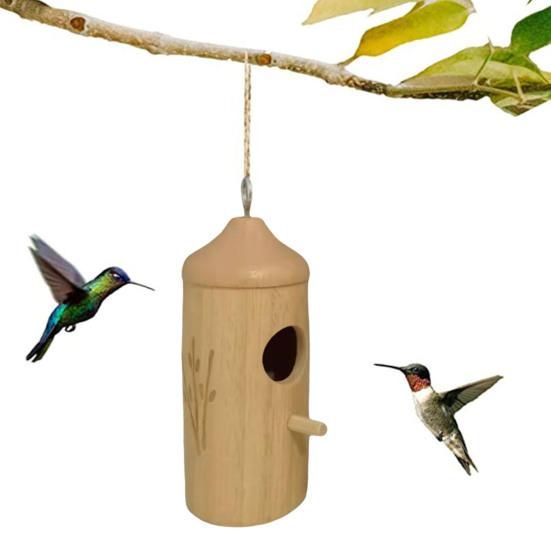 Деревянный домик для колибри для наружного подвешивания, небольшой домик для гнездования диких птиц для украшения окна крыльца на открытом воздухе в саду