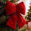 Christmas Tree Topper Bows Flocked Fabric Bow, Large Red Bow with Hanging Strap, for Party Supplies Festive Pendant Tree, Holiday Home Mantel